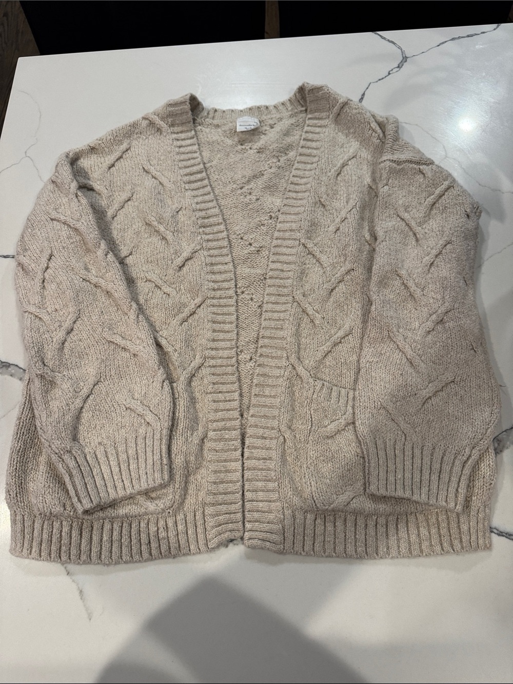 abercrombie kids Cream Cable Knit Open-Front Cardigan